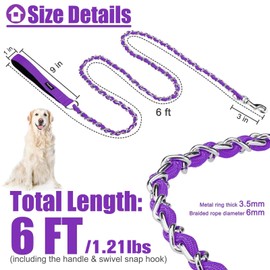 HOMIMP Chew Proof Dog Leash for Medium Large Dogs, Reflective 6 FT Heavy Duty Metal Chain Dog Leashes with Soft Padded Handle, Anti Bite Durable Rope Leashes for Pitbull, Non Chewable