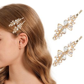 2PCS Gold Diamante Hair Clips for Women Hairpins Crystal Hair Clips Bridal Wedding Hairpins Sparkly Hair Accessories for Women Girls Bridesmaid Party Birthday Prom Gift Headwear Styling Tools