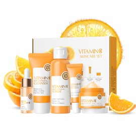 Vitamin C Skincare Set, Face Skin Care Sets & Kits - Cleanser, Toner, Serum, Eye Cream & Face Cream, Facial Care Kit for Radiant Skin, Anti Aging Gift Set for Women Teenage Girls 5pcs