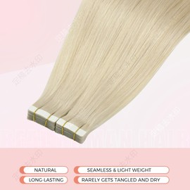 MEI YUAN LIN Tape in Hair Extensions Human Hair Platinum Blonde 14 Inch Straight Skin Weft Tape in Real Human Hair Extensions 20pcs 40g/pack