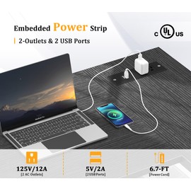 Mr IRONSTONE L Shaped Desk with Outlets & USB Ports, Reversible 47 Inch Office Desk, Corner Desk for Small Space, Home Office Desk with Storage Bag & Hook, Black