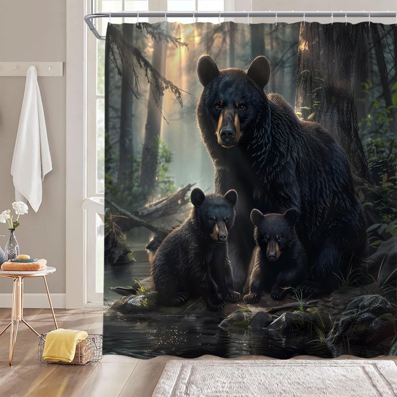 YNFUQANLN Black Bear Shower Curtain Wild Animal Forest Junge Rustic