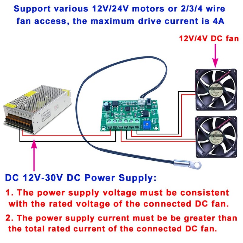DC 12V 24V 4A 2-Way Adjustable PWM Fan Speed Controller,