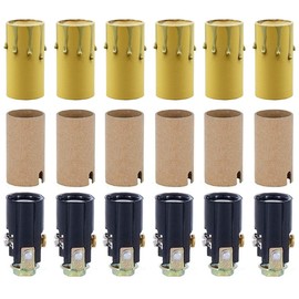 Creative Hobbies Chandelier Lighting Fixture Socket Kit, Candelabra E-12 Sockets with Cardboard Insulators and 1 3/4-Inch Tall Antique Drip Candle Cover Sleeve | 6 Pack