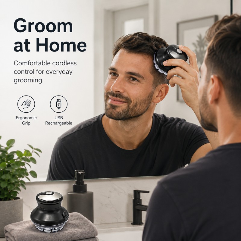 Wireless Round Head Hair Clipper for DIY Haircuts – Adjustable