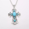 Boho Reconstructed Turquoise Magnesite Stone Cross Rhinestone Pendant 21" Chain