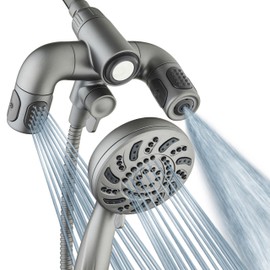 Aquadance High Pressure 156 Setting 14 Zone Shower Head & Handheld 3-way Combo System - Magnetic Docking, 314 Power Jets, Dual Adjustable Arms, 6 ft. Metal Hose, Graphite Finish, Top American Brand