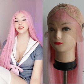 Baby Pink Synthetic Lace Front Wig Long Silky Straight Wig for Party Replacement Hair Wigs for Women Heat Resistant Fiber Hair