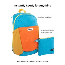 ParkPack Lightweight Packable Backpack - 20L Foldable Travel Daypack for Theme Parks, Hiking, & Cruises - Ultralight Bag for Travel Essentials (Midnight Ride Black)