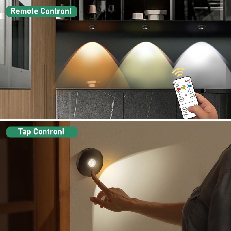 UNUSROOM Rechargeable Puck Lights with Remote Control,2000mAh High Capacity Battery