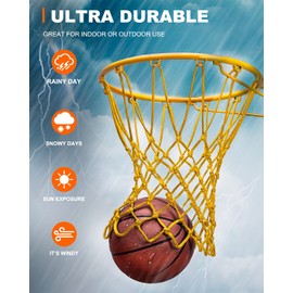 XXXYYY Yellow Basketball Net Outdoor Heavy Duty, 2022 Newest Professional On-Court Quality [6.88Ounce], Fits Outdoor Standard Size Hoop, All Weather Anti Whip-12 Loops