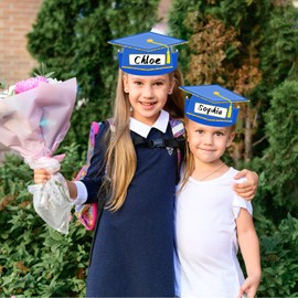 HEYINSHEN 24PCS Paper Graduation Hats for Kids Preschool Graduation Cap Hats Kindergarten Paper Crown Blue Graduation Hat Graduation Cap Headband Graduation Hat with 24 Elastic String for Grad Party