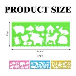Set of 4 Children's Painting Stencils, Drawing Stencils, Plastic Animal Stencil Set, Art Stencils, Drawing Tools, Drawing Ruler with Animal Motifs, Rulers for Office, Crafts, Drawing