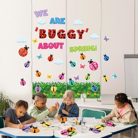 61Pcs Ladybug Bulletin Board Decorations, We are Buggy About Spring Bulletin Board Set for Classroom, Spring Ladybug Butterfly Bulletin Board Decorations, Back to School Party Supplies