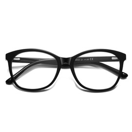 SUNAMOY Large Round Acetate Material Reading Glasses for Womens Large Computer Blue Light Blocking Spring Hinge Big Readers Black 2.5