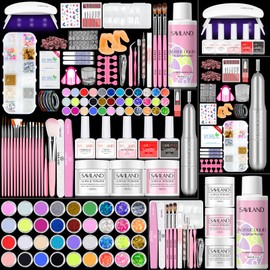 SAVILAND Acrylic Nail Kit with Drill: Professional Acrylic Nail Set for Beginners with Everything U V Light 3 Colors Gel Polish Decorations Nails Tools for Home Salon Use Christmas Gift Set