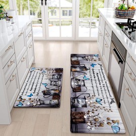 ASPMIZ Farmhouse Kitchen Rugs Sets of 2 Non Slip, Farm Floral Kitchen Mats Cushioned Anti Fatigue, Waterproof Kitchen Floor Mats for in Front of Sink, Farm Kitchen Decor, 18'' x 48'' + 18'' x 30''