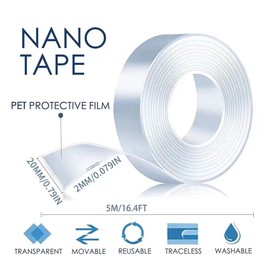 5M Cinta Nano de doble cara de para trabajo pesado(2cm*2mm) cinta de montaje extraíble transparente,cinta de gel fuerte sin rastro lavable y reutilizable para alfombras,póster de fotos