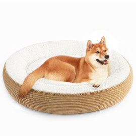 Love's cabin Round Donut Cat and Dog Cushion Bed, 36in Pet Bed for Cats or Small Dogs, Anti-Slip Water-Resistant Bottom, Super Soft Durable Fabric Pet beds, Washable Cat Dog Bed Stripe Camel