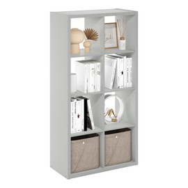 Furinno Cubicle Open Back Decorative Cube Storage Organizer, 8-Cube, Light Grey