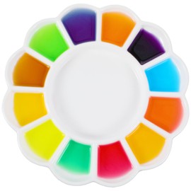 2 PCS 13-Well Ceramic Paint Palette, Porcelain Paint Palette Tray, Artist Watercolor Mixing Palette, Palette for Acrylic, Watercolor, Gouache Painting, Round, 7.8”x 7.8”x 0.8”