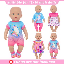ZITA ELEMENT 4 Pack Baby Doll Clothes for 13-16 Inch Dolls, 6 Pcs 14 Inch Doll Clothes Accessories Dress Outfits Include Skirts, Top, Pants, Jumpsuit (No Doll)