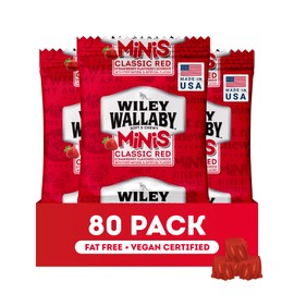 Wiley Wallaby Mini Licorice Bites 0.5 Ounce Classic Gourmet Soft & Chewy Australian Classic Red Licorice Candy Bags, 80 Pack