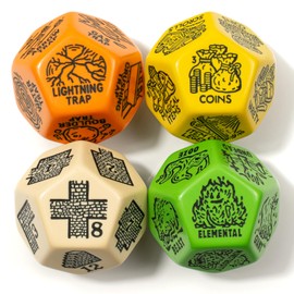 Generator/Randomization Dungeon Dice Set (4) Jumbo D12 Dice | Create: Monster Type, Treasure, Map Layout, Traps | Designs for D&D DND Pathfinder Dungeons and Dragons | Game Masters Aide (Colorful-2)