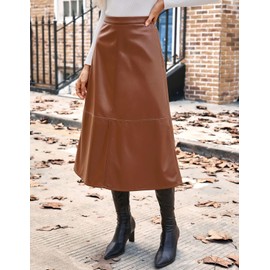 Kate Kasin Leather Skirts for Women High Waisted Long Skirt with Elastic Waistedband Brown XXL