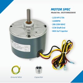 Condenser Fan Motor Replacement for Carrier 5KCP39BGS069S #3S001, GE3907 Genteq Bryant Payne Dayton AC/Air Conditioner 1/10 HP 1100 RPM 208-230V 60HZ 48 Frame with Capacitor OEM Upgraded LEUNGOO