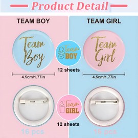 Gender Reveal Party Decoration, 56-Piece Set with Gender Reveal Badges and Stickers, 32 Pins (16 Blue/16 Pink) + 24 Stickers 12 Blue/12 Pink, Perfect for Gender Reveal Party Decoration and Baby Shower