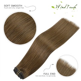 WindTouh Clip in Hair Extensions Real Human Hair Light Brown Hair Extensions 20Inch 75g 7PCS #6 Chestnut Brown Extensions Clip In