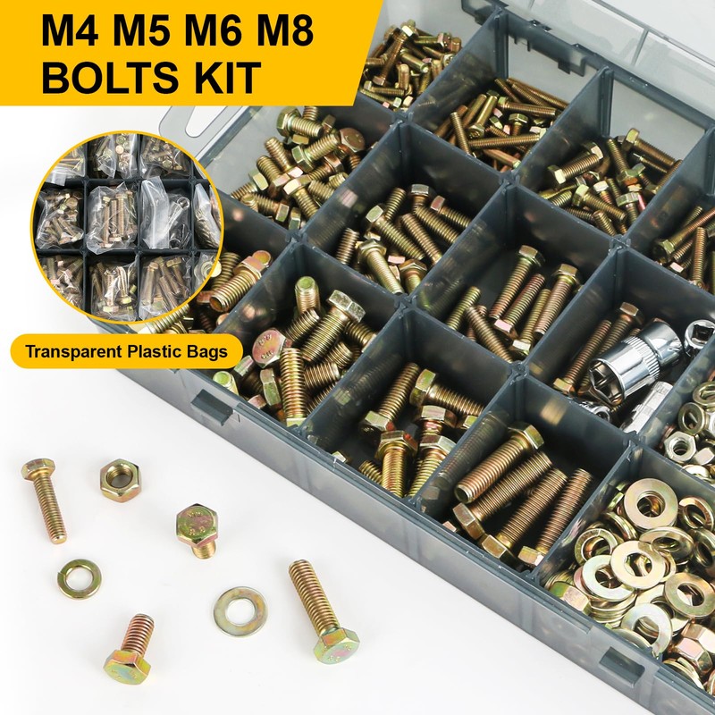1012Pcs Grade 8.8 Metric Bolts Assortment, Hex Heavy Duty Bolts