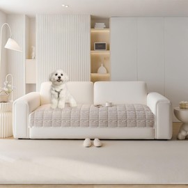 HANDONTIME Dog Couch Cover Protector, Fuzzy Couch Cover for Dogs Washable, Non Slip Geometric Jacquard Sofa Covers for 3 Cushion Couch Sofa Protector Pet Friendly Pets Mat(Khaki, 35.4" x 70.9")