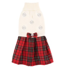 White Embroidery Snowflake Ugly Vintage Knit Reindeer Holiday Festive Christmas Dog Sweater Dress for Puppy,X-Small (XS) Size Back Length 9"