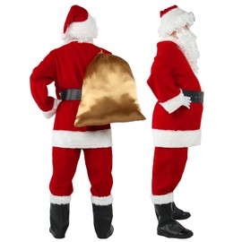 Gardentime Santa Claus Costume for Men Santa Suit Adult 10pcs Christmas Deluxe Red Velvet Outfit Xmas Holiday Party Cosplay L