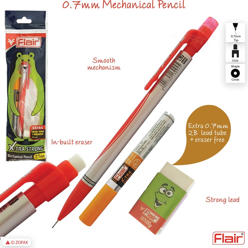 0.7mm FLAIR X-Tra Strong 2B Mechanical Pencils Rubber Tipped (RED