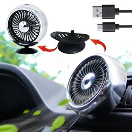 Kwak's Car Fan, For Tabletop, Air Conditioner, Dual Use, Angle Adjustable, LED Light, For Summer, Strong Airflow, Energy Saving, Small, USB Fan, 12 V, 24 V, Universal Use (Silver)