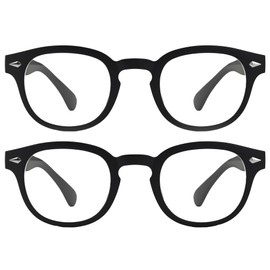 grinderPUNCH Classic Reading Glasses for Women and Men Stylish Lightweight Readers Round Readers for Women and Men - 2 Pack (Black, 5, x)