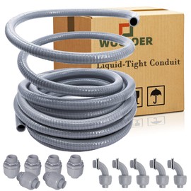 Wocloer 1/2 inch 100Ft Liquid-Tight Conduit Kit, Flexible Non Metallic Electrical Conduit, with 6 Straight and 5 Angle Fittings Included. 1/2" Dia