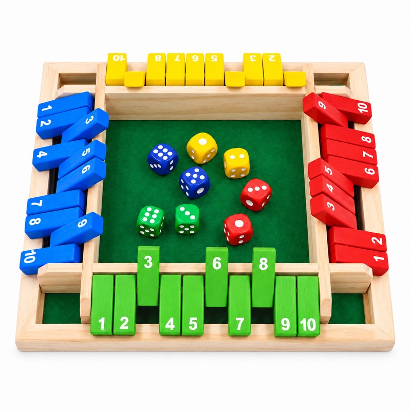 Multicolor Wooden Shut The Box Game for 4 Players –