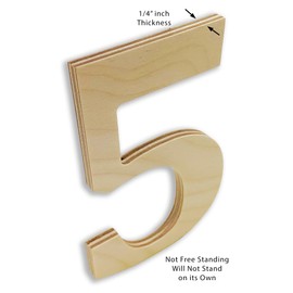 4” Tall Wooden Number 5 – 1/4” Thick Baltic Birch – Paintable DIY Decor, Signs & Crafts - Pack of 1