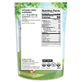 Organic Bing Cherries, 8 Ounces — California Sun-Dried Sour Cherries, Non-GMO, Kosher, Pitted, Tart, Unsweetened, Unsulfured, Non-Infused, Non-Oil Added, Non-Irradiated, Vegan, Raw, Bulk