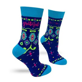 Fabdaz Grateful Novelty Socks for Women - Appreciation Statement Gratitude Gift - 1 Pair, Blue, Fits Shoe Size 5-10
