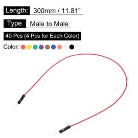 sourcing map Male to Male 1Pin Breadboard Jumper Wire 2.54mm Pitch Ribbon Cable 30cm Long Electronics Breadboard Ribbon Cables for Breadboard Electronic Projects Pack of 40