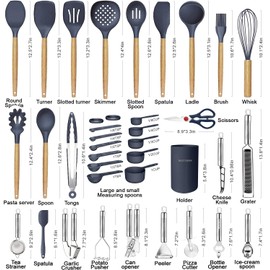 Cooking Utensils Set- 35 PCs Kitchen Utensils with Grater,Tongs, Spoon Spatula &Turner Made of Heat Resistant Food Grade Silicone and Wooden Handles Kitchen Gadgets Tools Set for Cookware
