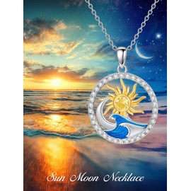TOUPOP Ocean Wave Necklace 925 Sterling Silver Starfish Sun and Moon Animal Teardrop Pendant Necklaces with Blue Larimar Ocean Jewelry Gifts for Women Girls, Sterling Silver, Crystal