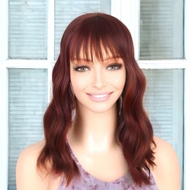 Nevermind Your Head Long Wavy 14 Inch Hair Toppers with Bangs for Women, Dark Brown Synthetic Hair Extension