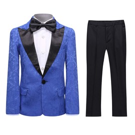SWOTGdoby Traje de esmoquin para niños, 2 piezas, negro, azul, rojo, chaqueta, pantalones ajustados, para boda, fiesta de graduación, Azul / Patchwork, 10 Años