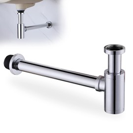 HAMOLER Chrome Round Bottle P-Trap 1 1/4 Adjustable Bathroom Basin Sink Waste Trap Drains Kit Adjustable Height Waste Traps Drain Tube Bottle P Trap Drain Kit